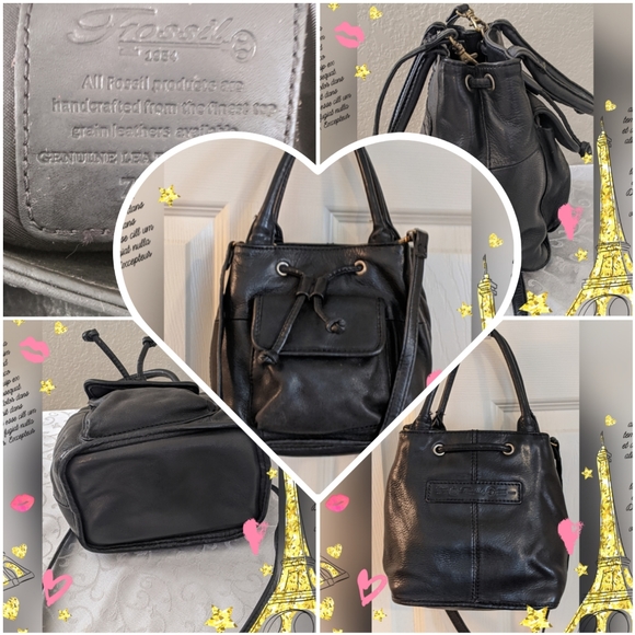 🎉🎉VINTAGE FOSSIL 75082 BLACK LEATHER BAG🌟🌟🌟 - Picture 5 of 6